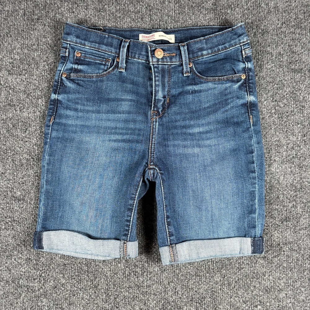 Signature By Levi Strauss & Co. Bermuda Shorts Womens‎ 12 Blue Denim Cuffed Hem
